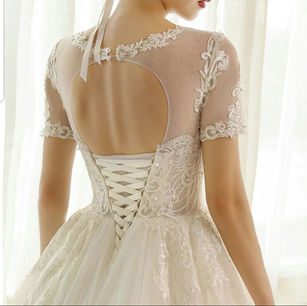 Thumbnail: Beautiful Beaded Lace Short sleeve  A-line Corset Wedding Bridal Dress MD209