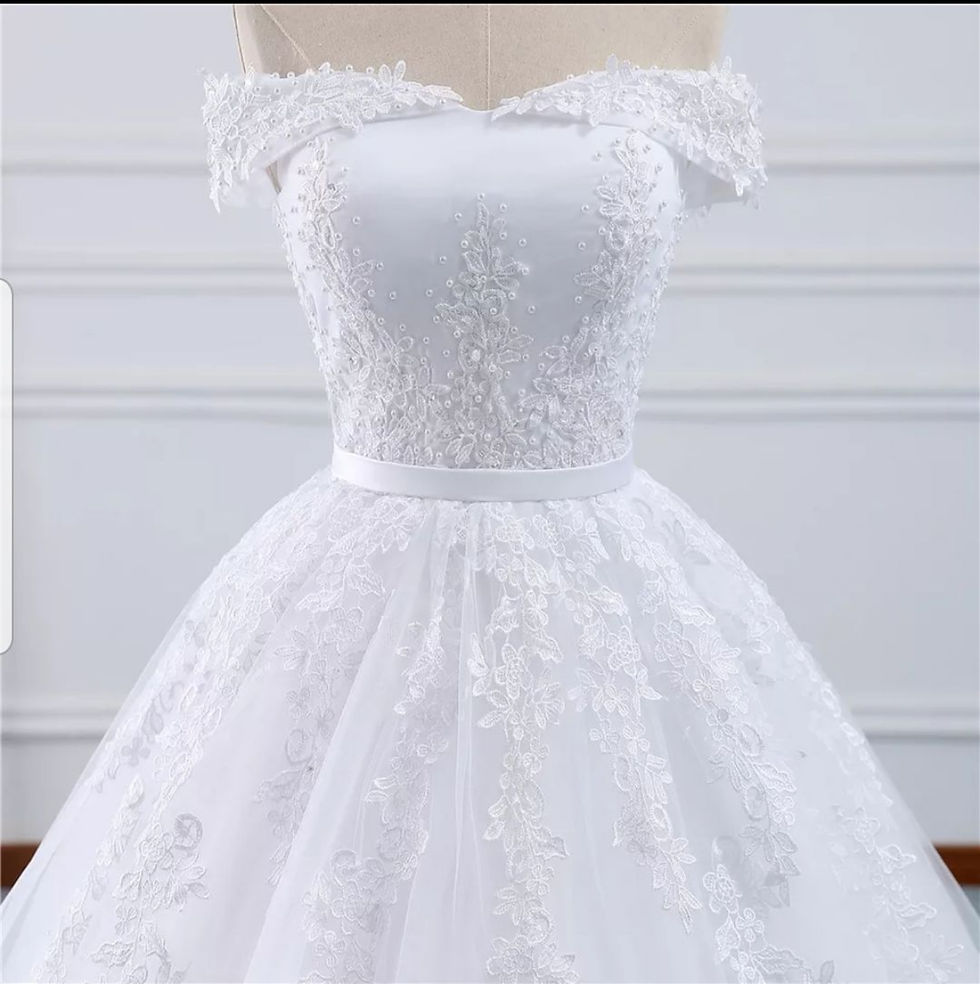 Thumbnail: Charming Off Shoulder Lace Applique Ppearls Tulle A Line Wedding Dresses MD588