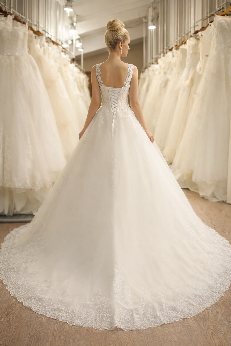 Thumbnail: Beautiful Sleeveless Lace Bridal Gown A Line Jewel Neck Wedding Dresses MD750