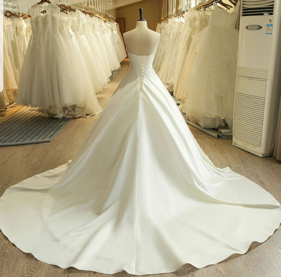Thumbnail: Bridal Satin Lace Strapless Sweetheart A Line Wedding Dresses MD503