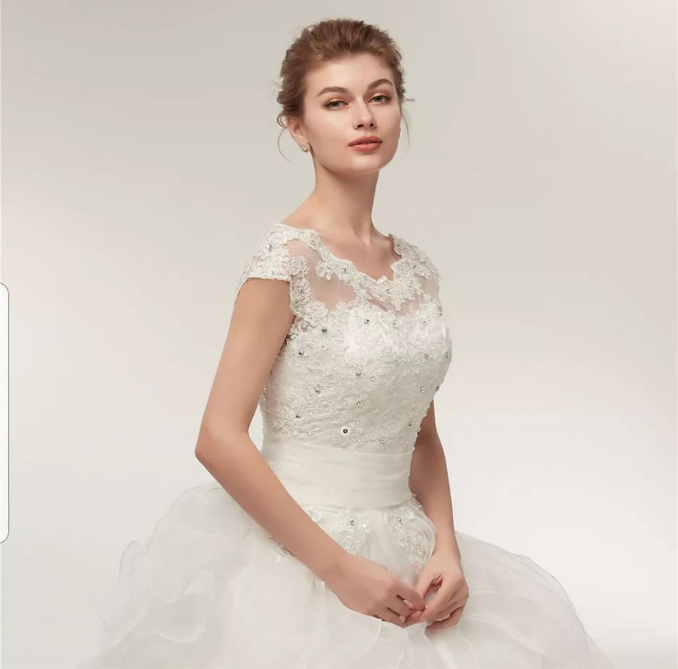 Thumbnail: Charming Cap Sleeve Organza Ruffled A Line Wedding Bridal Dress MD070