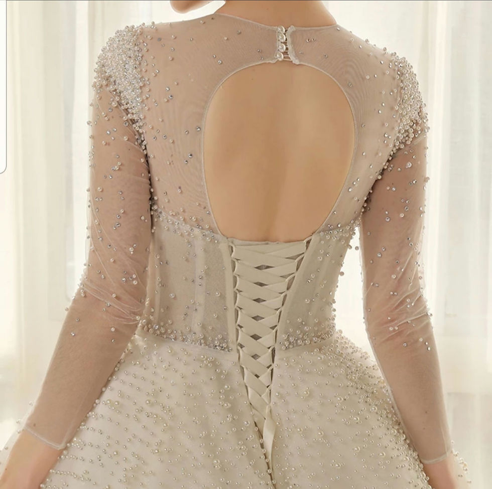 Thumbnail: Luxury Beaded Sheer Neckline Long Sleeve Ball Gown Pearls Wedding Dress MD587