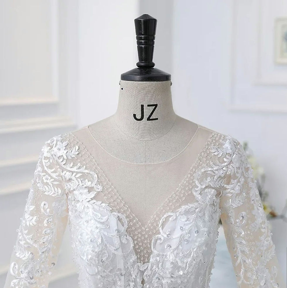 Thumbnail: UK A Line Sequins Wedding Dress Long Sleeve Lace Glitter Bridal Gown MD840