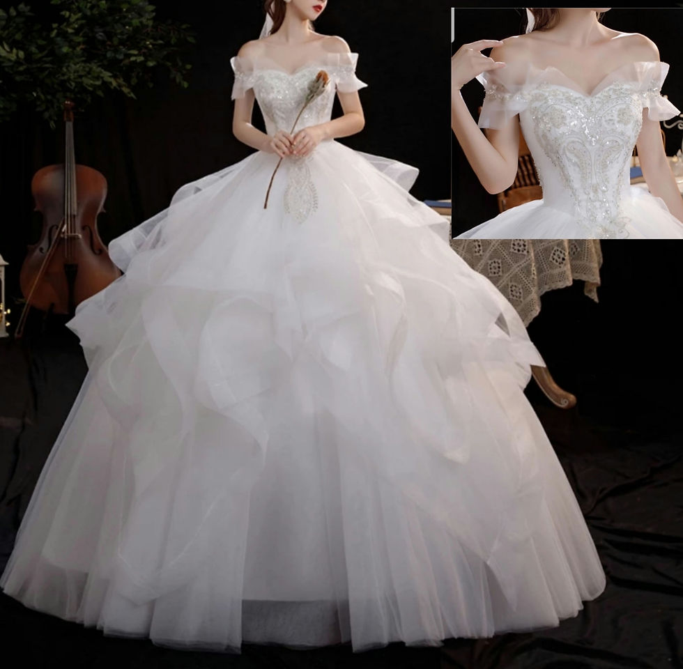 Floor Length Lace Off Shoulder Ball Gown Ruffled Corset Back Wedding Dress MD742