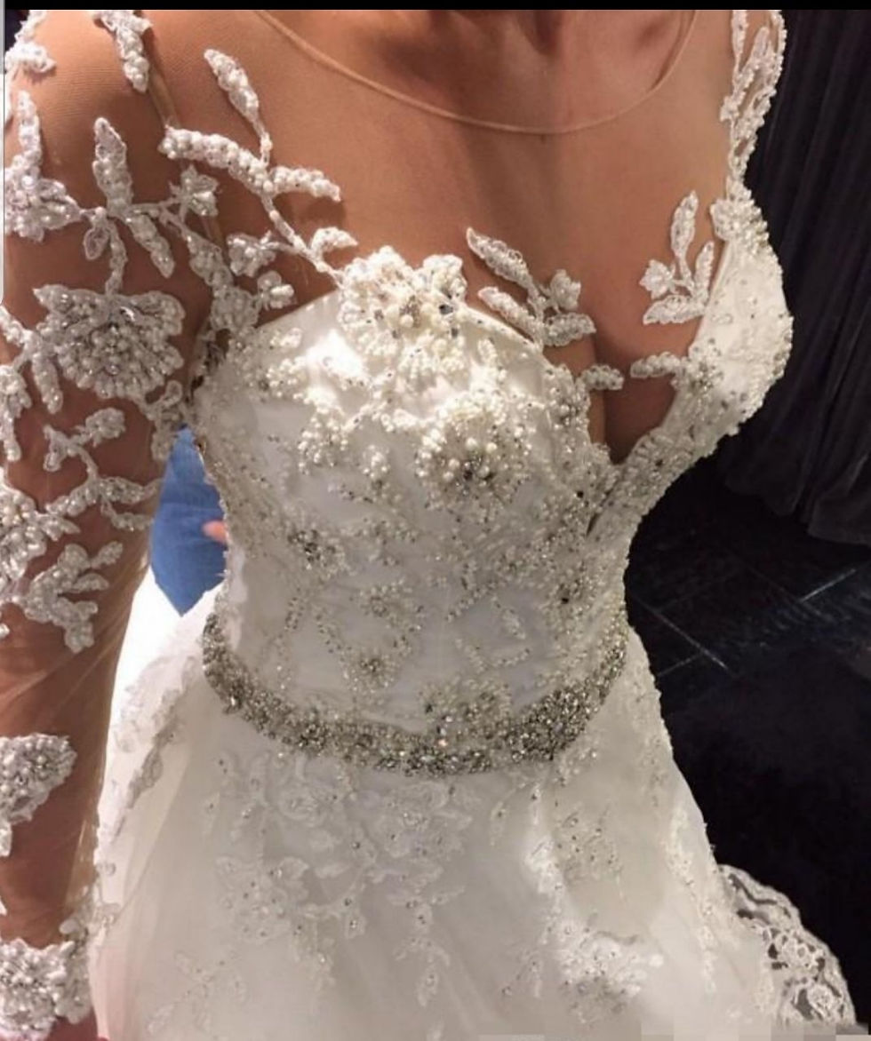 Thumbnail: Luxury Long Sleeve Beaded Lace A Line Sheer Back Wedding Dresses MD313