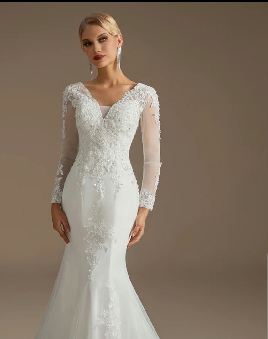 Thumbnail: Long sleeve Affordable Mermaid wedding dress