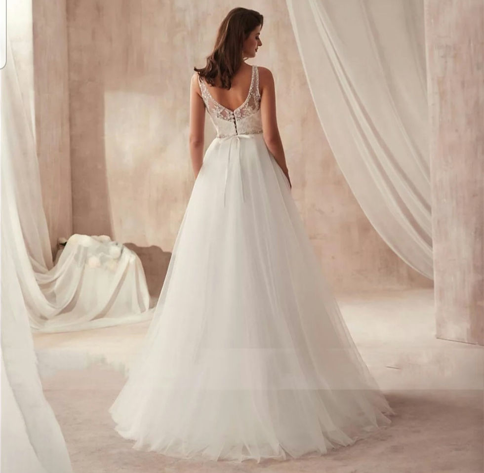 Thumbnail: Simple Sleeveles Lace Bridal V Neck Floor Length BeachWedding Dresses MD585