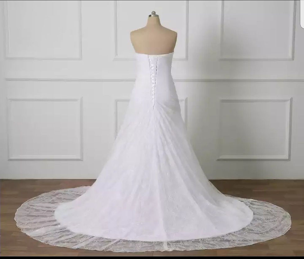 Thumbnail: Cheap Strapless Pleated Lace Bridal Gown A Line Plus Size Wedding Dresses MD435
