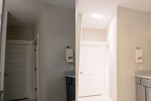 Before and after photos of how a skylight in the bathroom can change everything