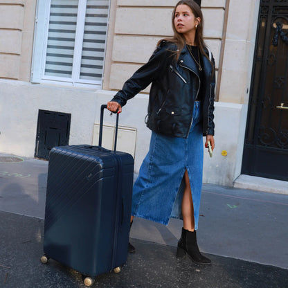 Lady Walking Lourve 2 piece Expandable Luggage Set