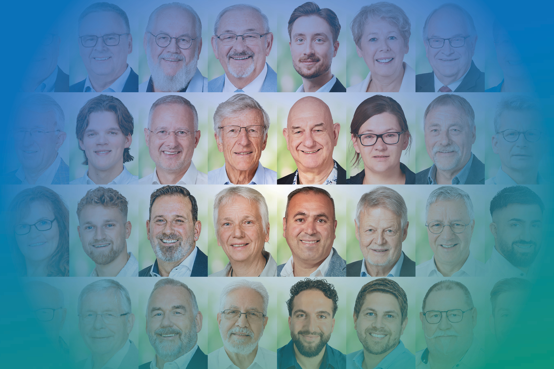Collage von Porträtfotos lächelnder Kandidaten für die Kommunalwahl 2026