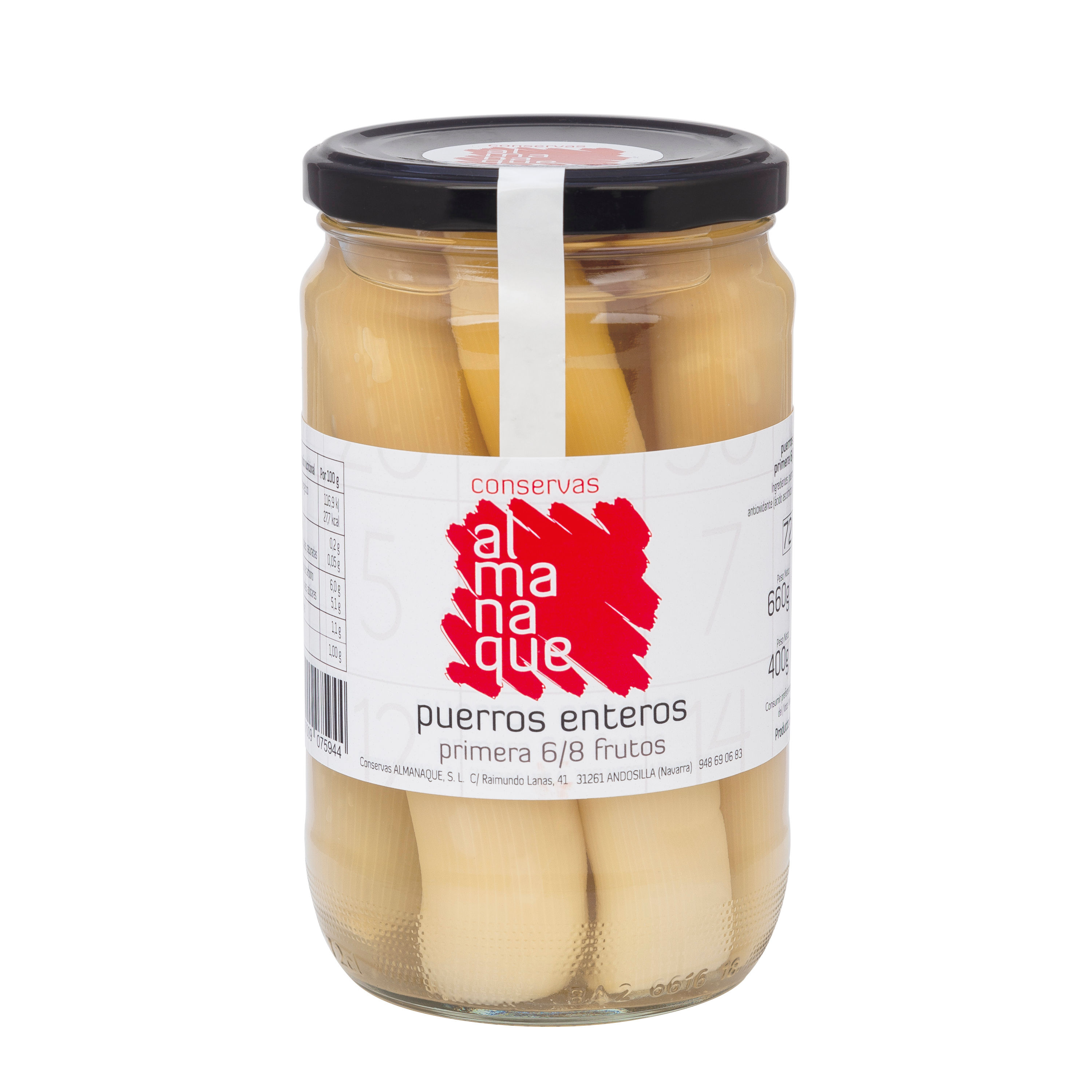 Puerros enteros primera 6-8 frutos Fr 720 ml