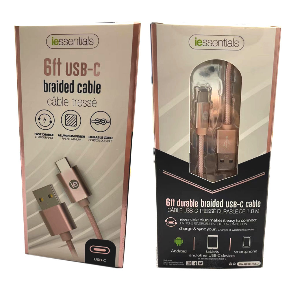 iEssentials USB-C to USB-A 6 ft Braided Cable (rose gold color)