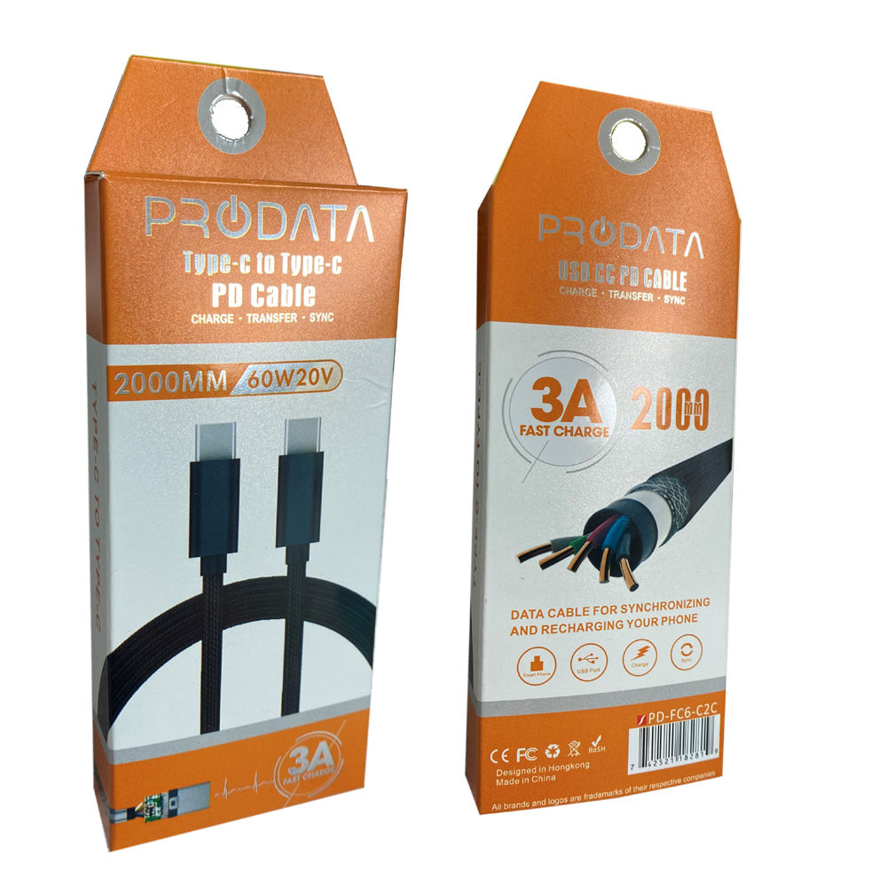Prodata USB-C to USB-C 60W 20V 3A PD3.0 Braided Cable (6 ft)