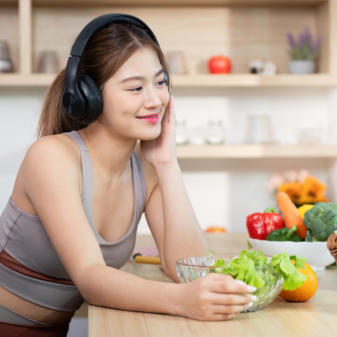 A woman practicing mindful eating with her GLP-1 diet plan.