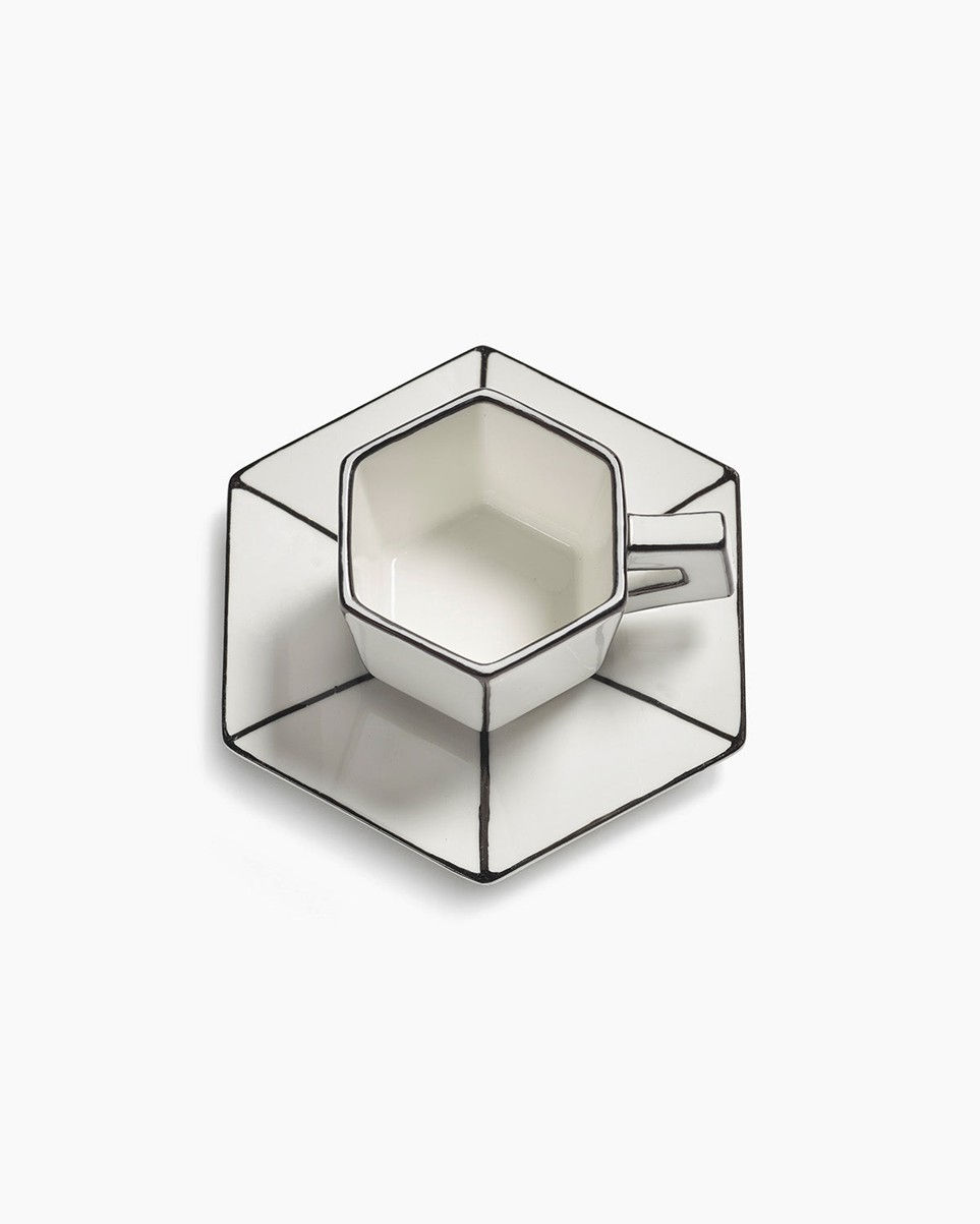 Miniature : Tasse à espresso avec soucoupe, blanche noir - CARTE BLANCHE