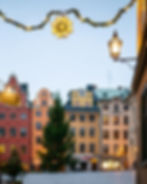 Stockholm Old Town medieval buildings and Christmas tree and decorations