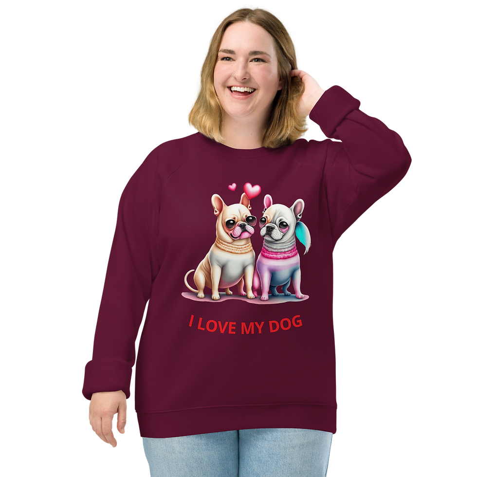 Thumbnail: I love my dog Unisex organic raglan sweatshirt