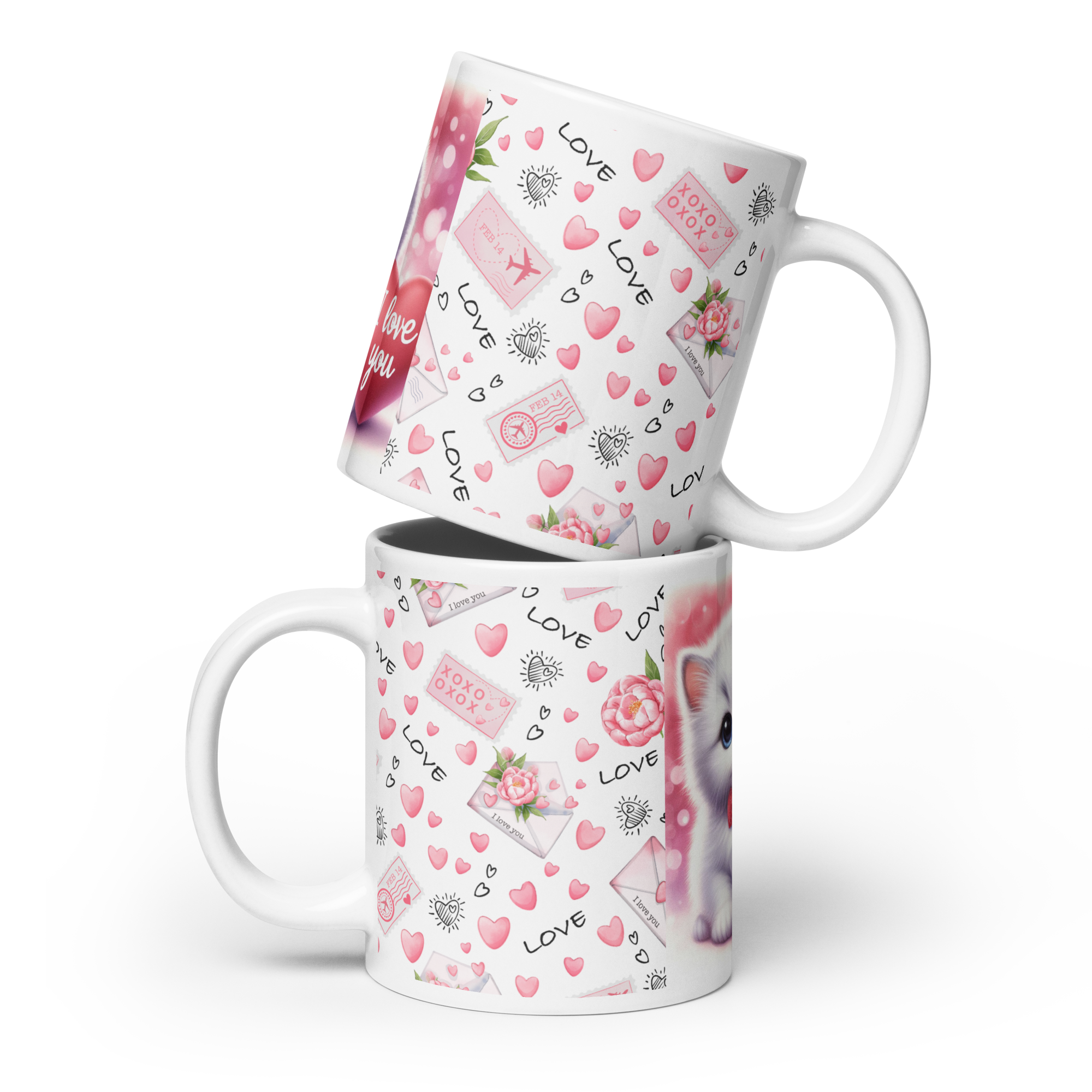 Valentines Cat White glossy mug