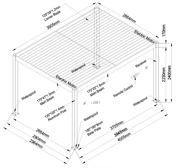 Thumbnail: Bioclimatic Retractable Pergola with Zip Blinds Sizes