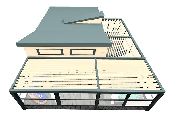 Design Proposal With Holiday Home decking covered with closed smart roof pergola and enclosed with double motion windows.