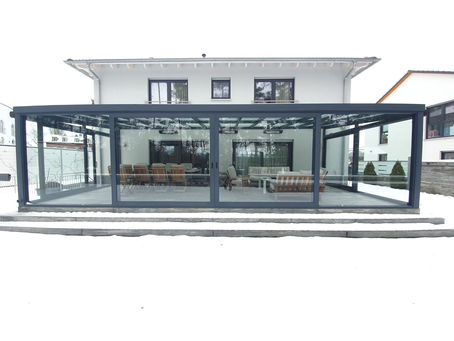 Glass roof veranda with sliding door