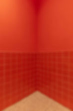 CUPLA ARQUITECTURA BURROTE PANCHERIA ARGENTINA CARRITO METALICO BAÑO REVESTIMIENTO NARANJA Y PINTURA