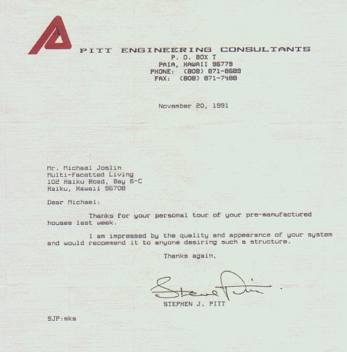 Professional Architect Hawaii Engineer Reference Letter