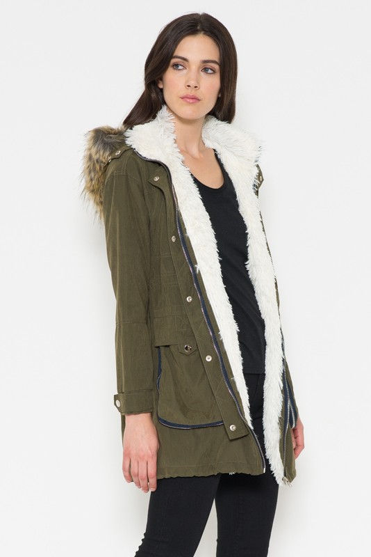 Thumbnail: HOODED PARKA COAT W/FUR LINING