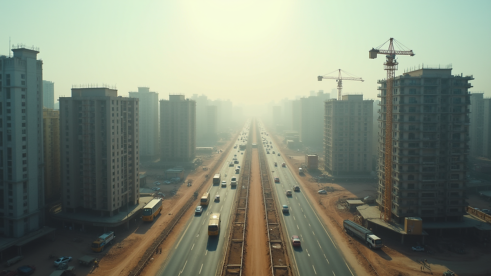Wide angle view of Gurugram's urban landscape with ongoing construction