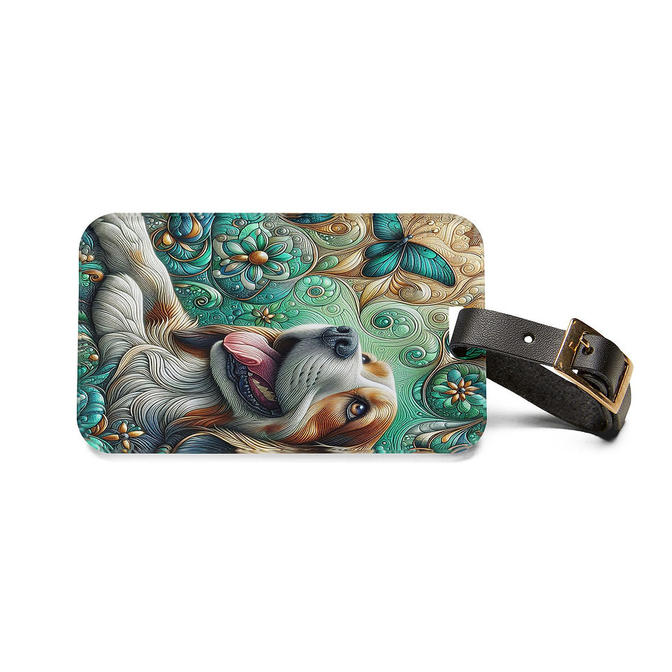 Thumbnail: Luggage Tag - Dog with Teal Butterfly Design