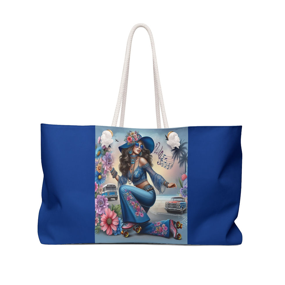 Thumbnail: Weekender Bag - Blue 70's Vibe on the Beach Design