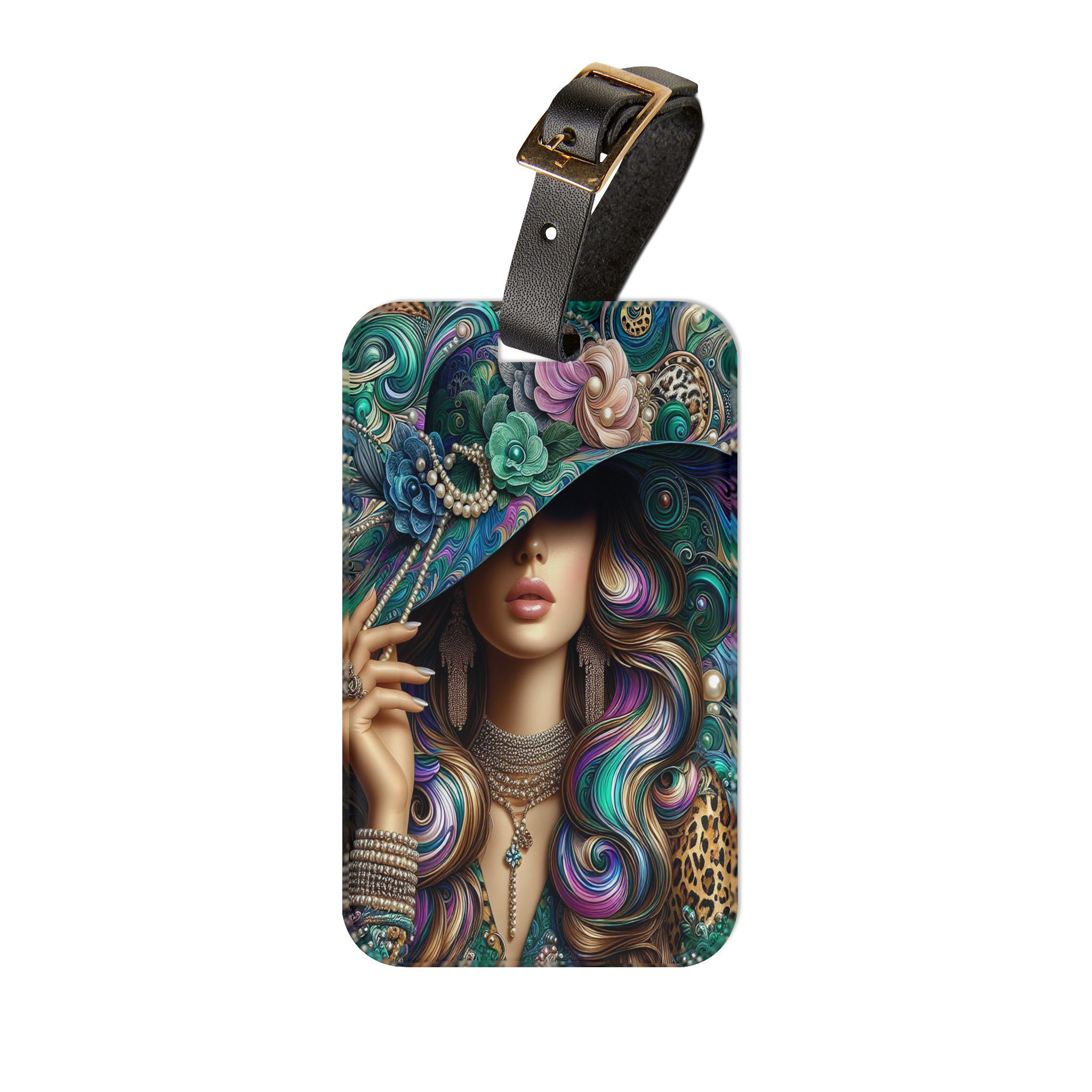 Purple and Green Hat with Pearls Luggage Tag