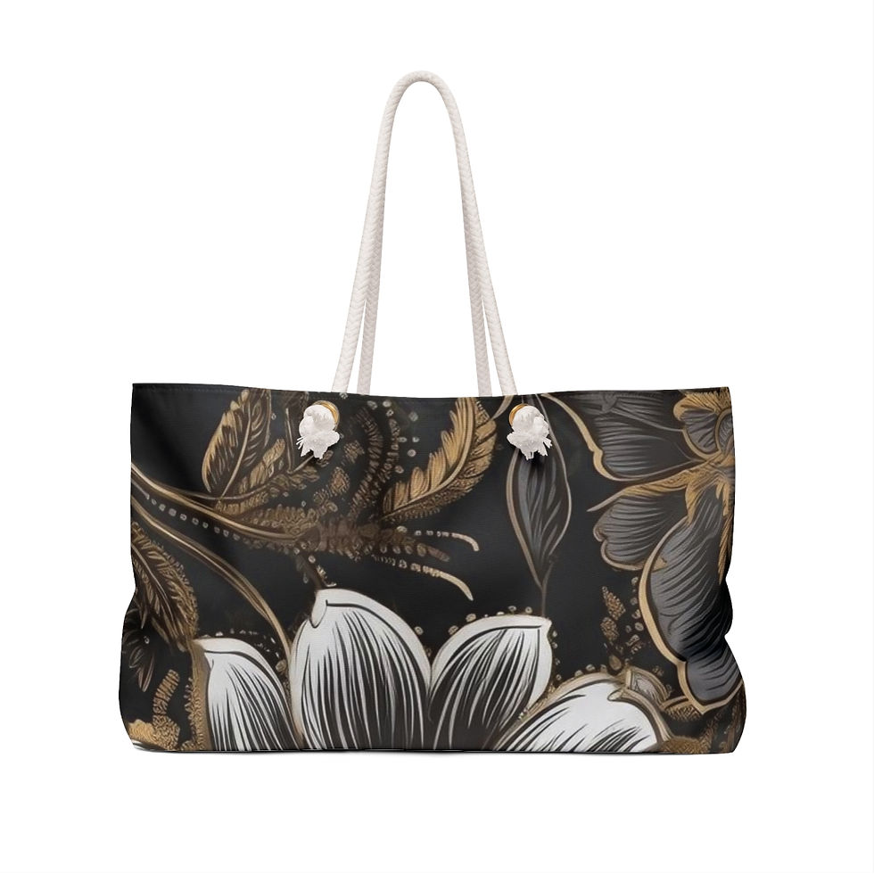 Thumbnail: Black and Gold Flower Weekender Bag