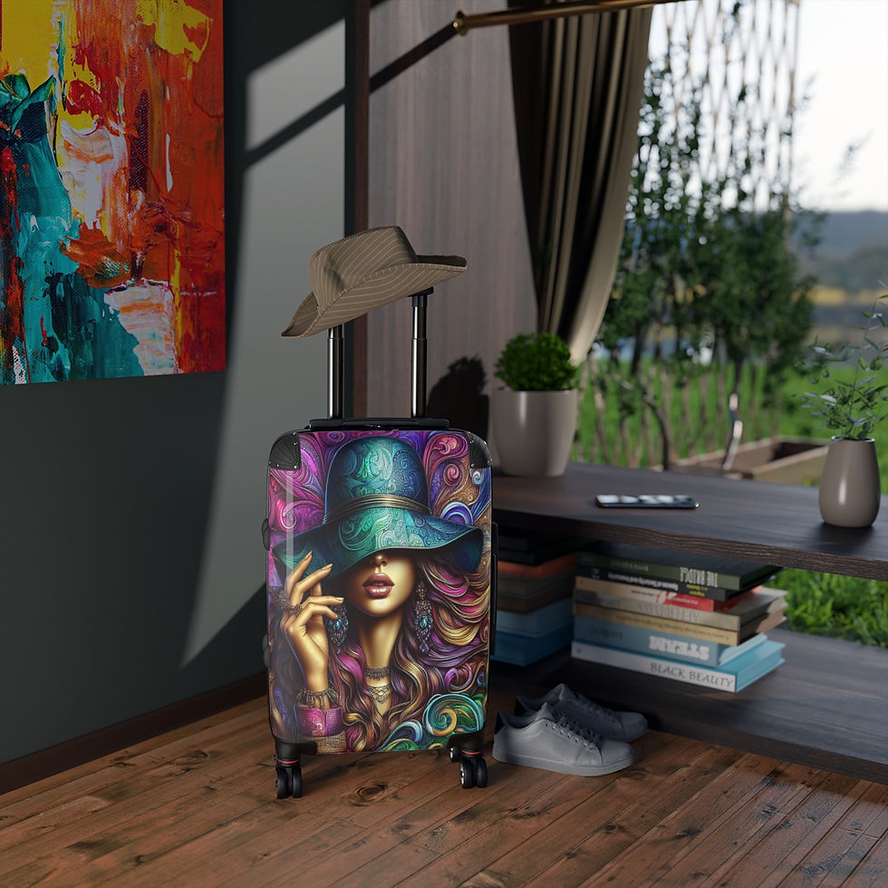 Thumbnail: Lady with, Teal, Green, Blue Hat Suitcase