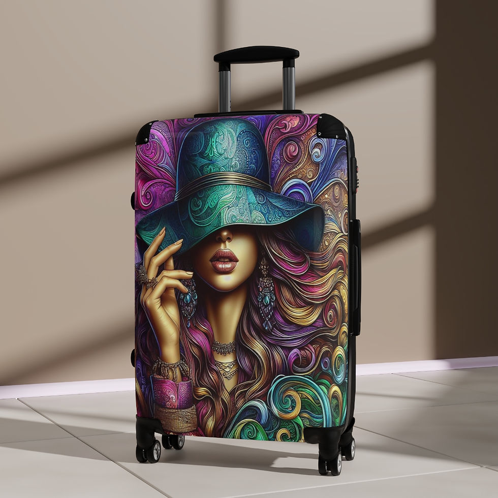 Thumbnail: Lady with, Teal, Green, Blue Hat Suitcase