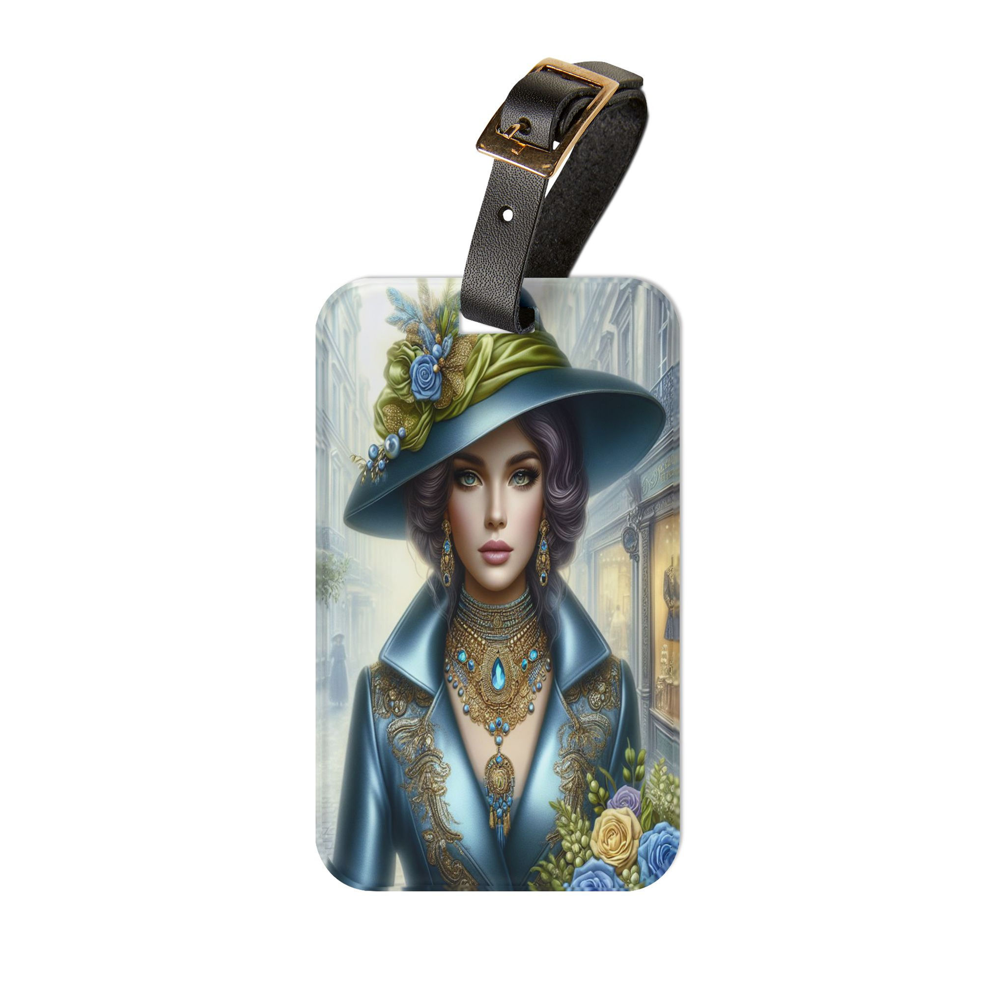 Lady with Blue and Green Hat Luggage Tag