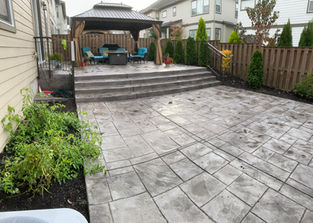 Decorative stamped and colored concrete patio install in Cornelius, OR