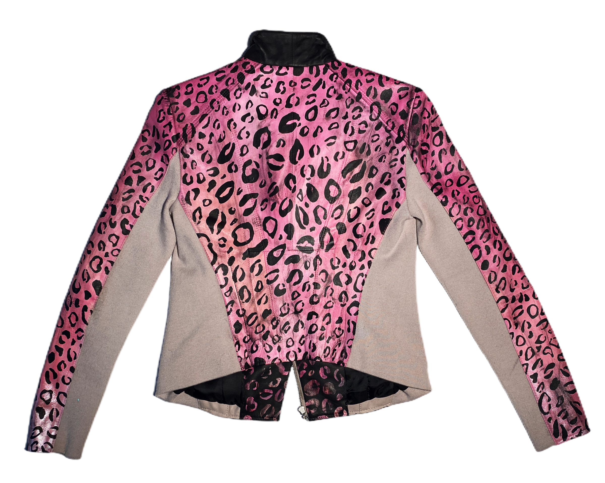 Pink Ladies Cheetah Leather Moto Jacket