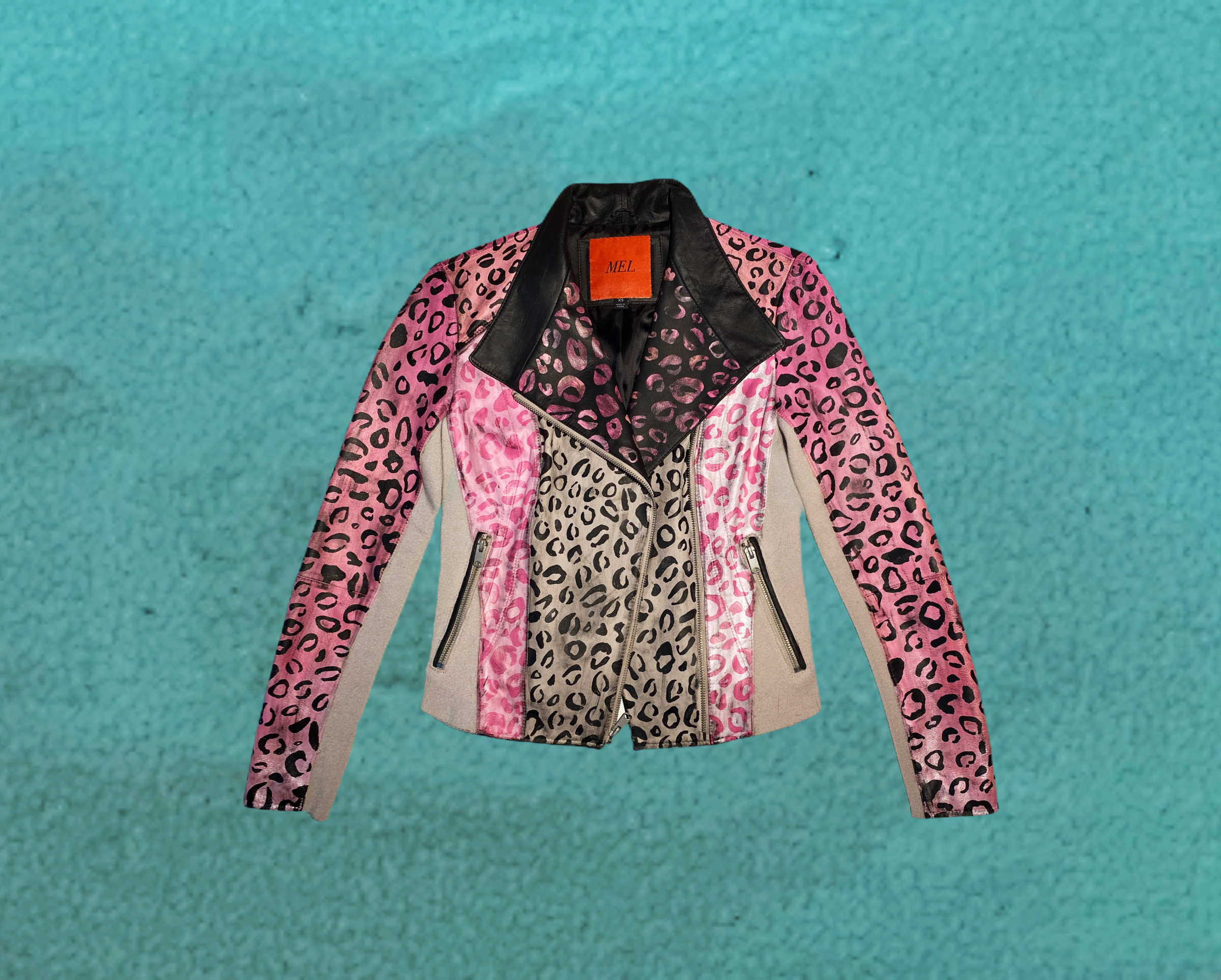 Pink Ladies Cheetah Leather Moto Jacket
