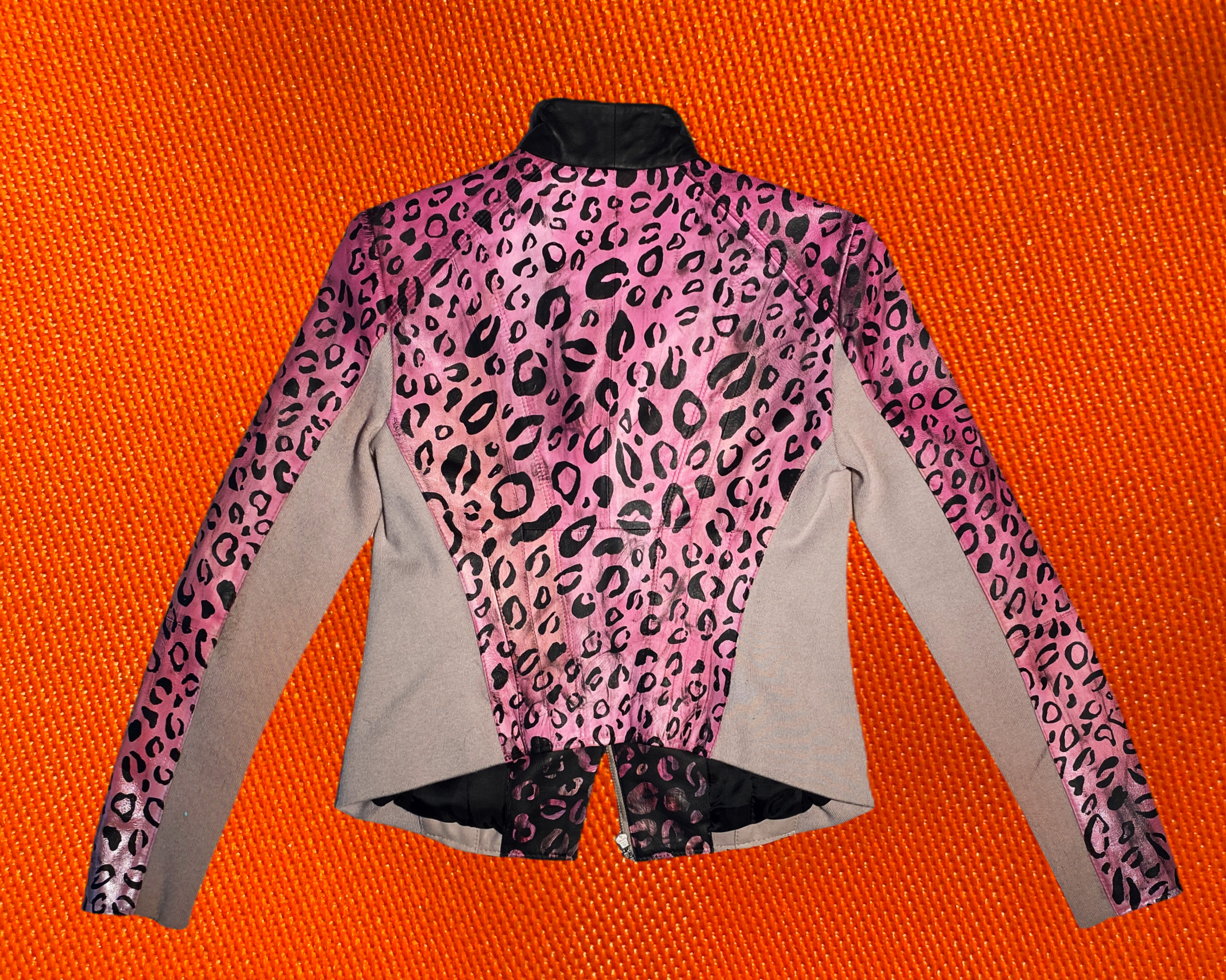 Pink Ladies Cheetah Leather Moto Jacket