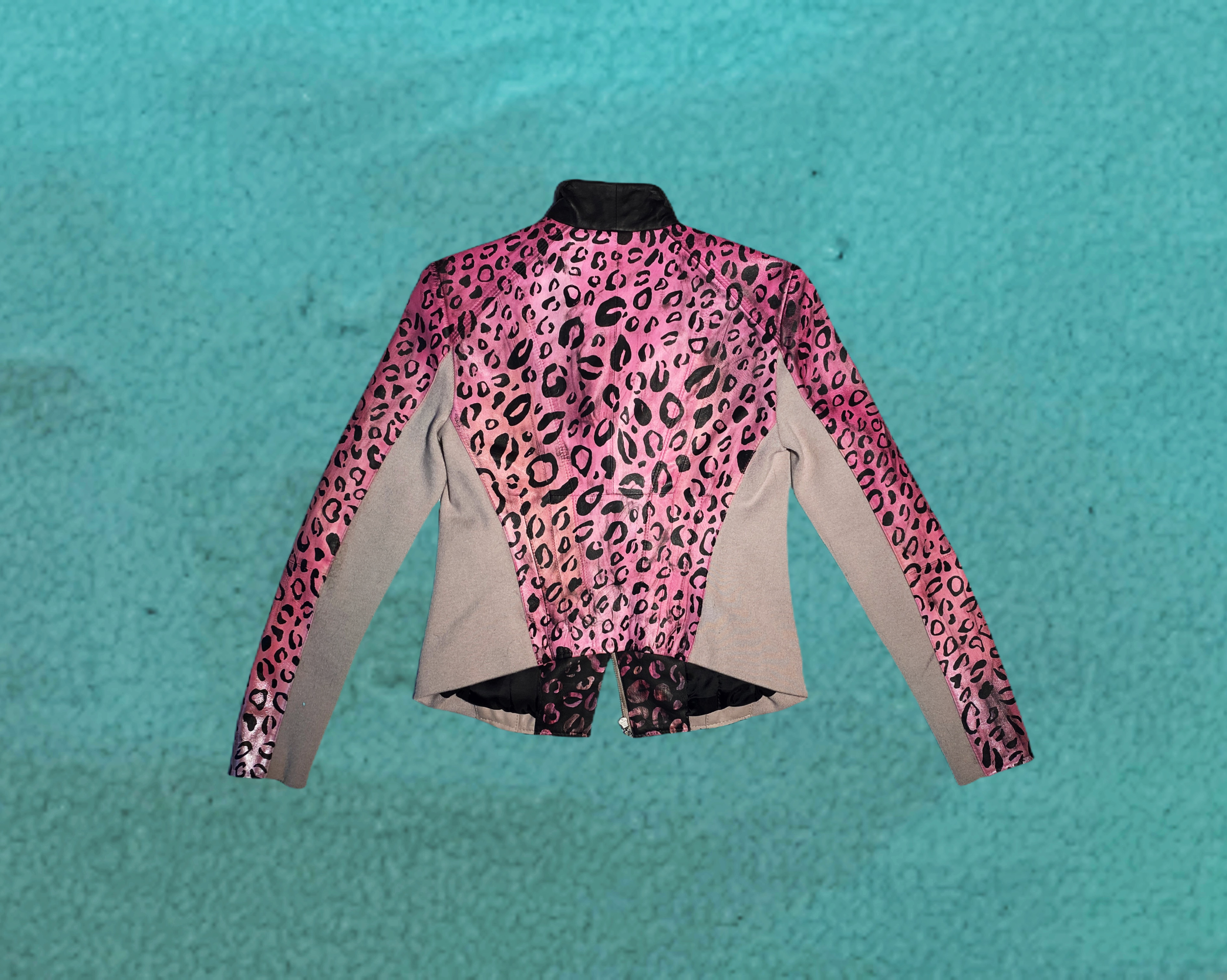 Pink Ladies Cheetah Leather Moto Jacket