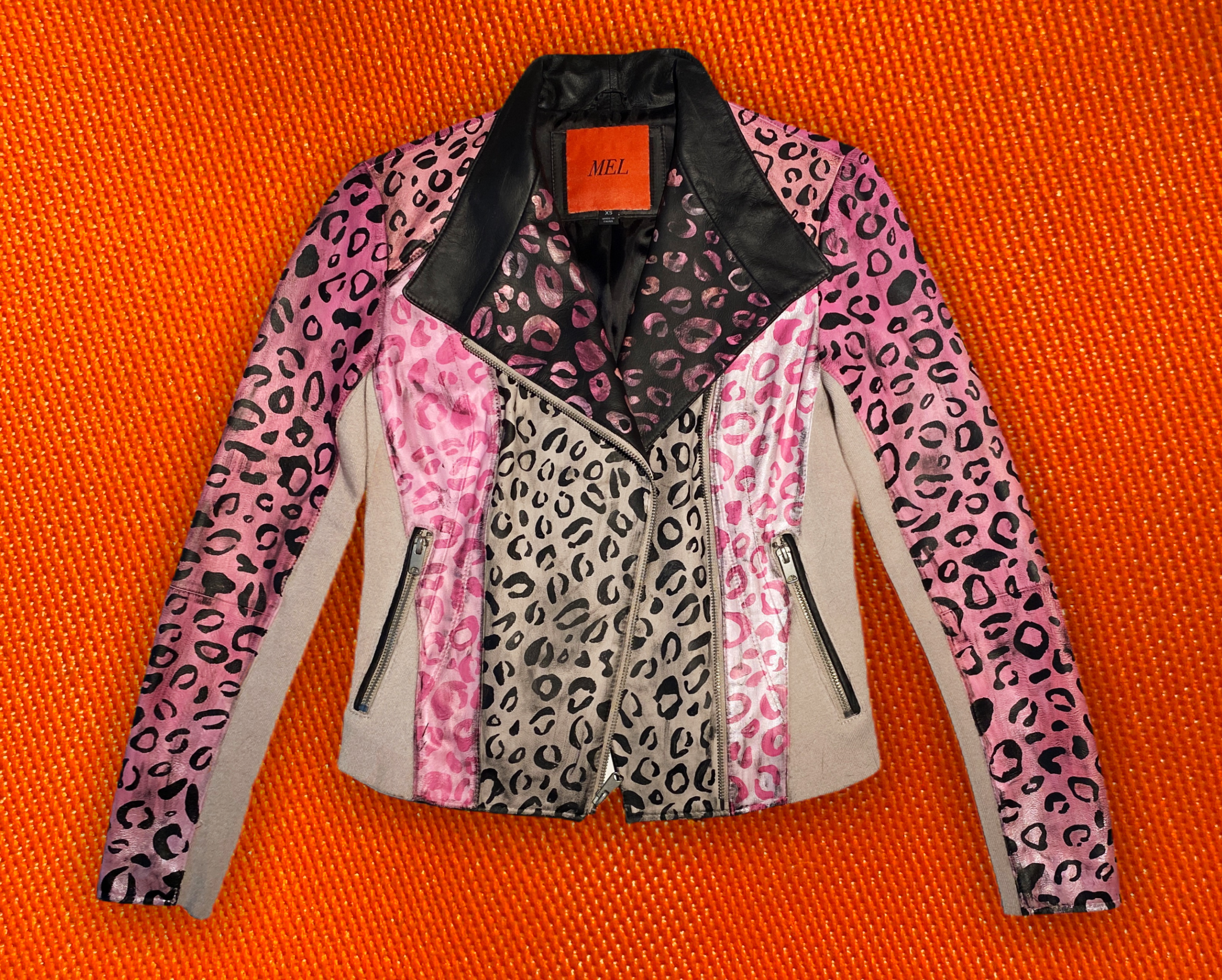 Pink Ladies Cheetah Leather Moto Jacket
