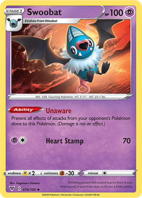 Pokemon Card - Swoobat - Uncommon - Vivid Voltage - 074/185