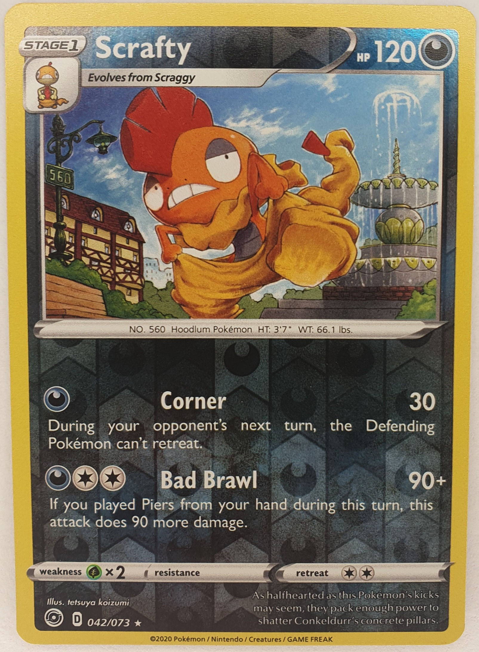 Pokemon Card - Scrafty - reverse holo rare - 042/073