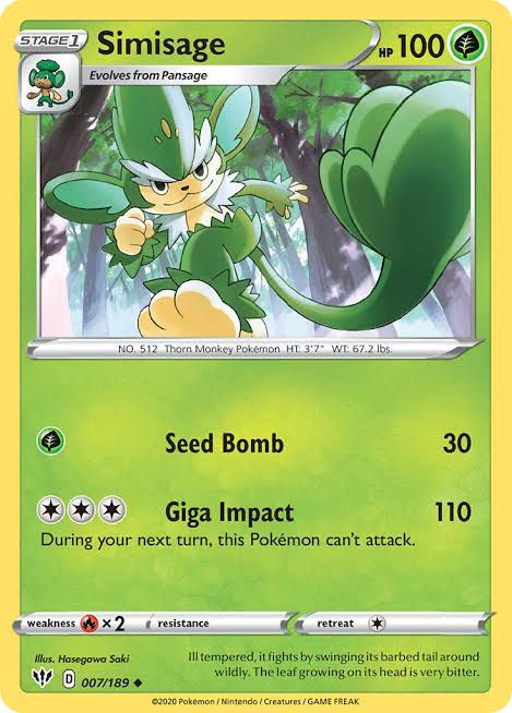 Pokemon Card - Simisage - Uncommon - Darkness Ablaze - 007/189