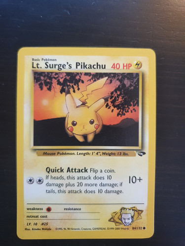 lt surge's pikachu pokemon card Lt. Pokmon Hit Points50 HP Form Pokemon Card Lt. Surge's Pikachu