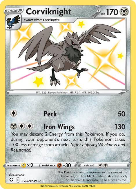 Pokemon Card - Corviknight - Shiny Vault Rare - Shining Fates - SV089/SV122
