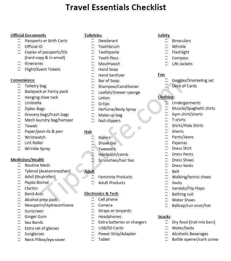 Travel Essential List.pdf Travel Essentials Checklist