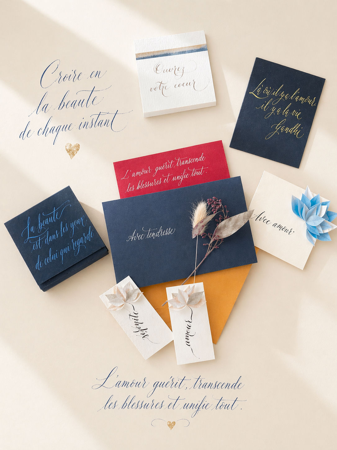 Abonnement de 3 mois calligraphie artisanale – mots doux & surprises faites main